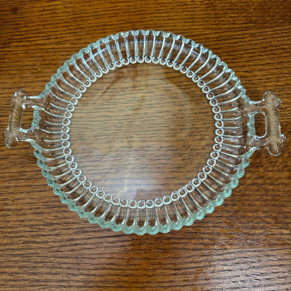 Vintage Jeannette National Hobnail clear glass platter tray with handles